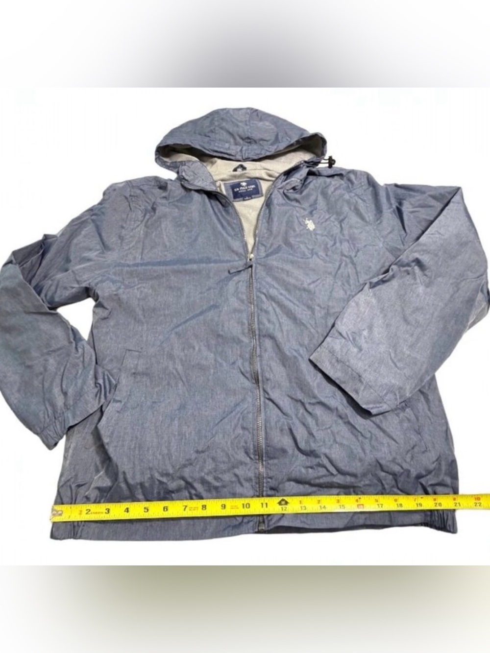 U.S. Polo Assn. Hooded Windbreaker Mens L Full Zip Dusty Blue Lightweight Jacket